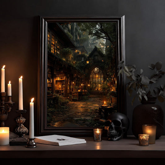 Cozy Fantasy Village Night Poster - Noctis Atelier