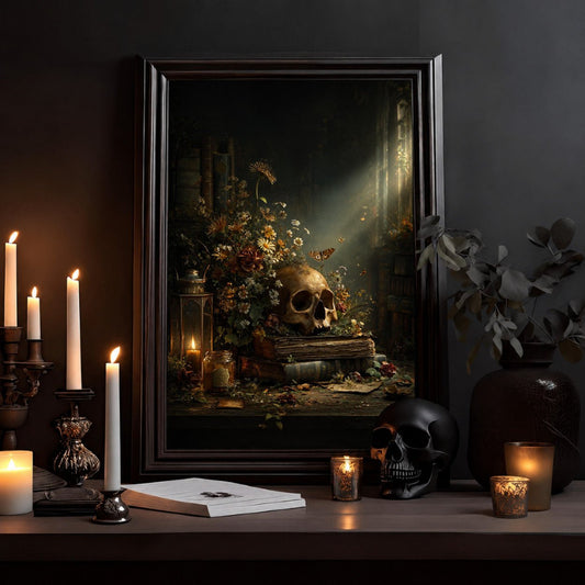 Dark Vanitas Poster — Gothic Skull & Candle Still Life Art Print - Noctis Atelier