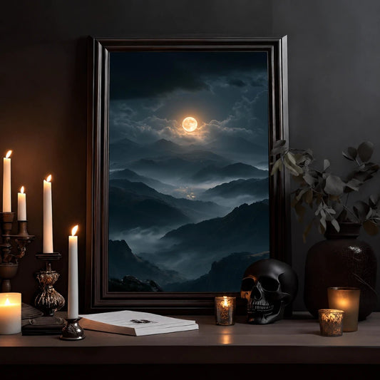 Moonlit Mountain Poster — Atmospheric Nightscape Wall Art - Noctis Atelier