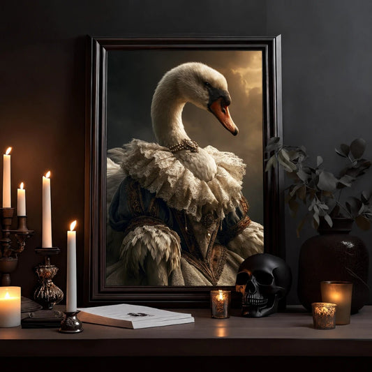 Regal Swan Portrait Poster — Vintage Renaissance Animal Wall Art - Noctis Atelier