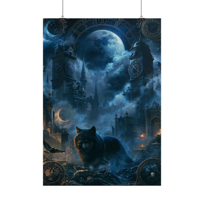 Mystic Night Wolf Poster — Moonlit Gothic Cityscape Wall Art - Noctis Atelier