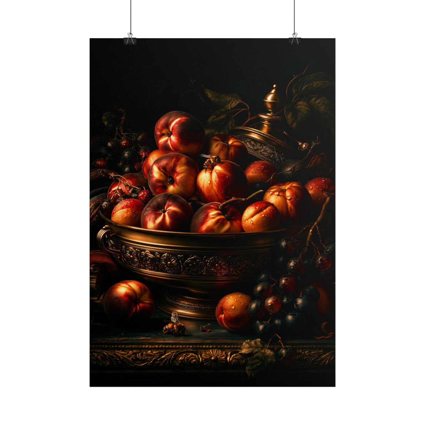 Still Life Fruit Poster — Dark Baroque Peach & Grape Wall Art - Noctis Atelier
