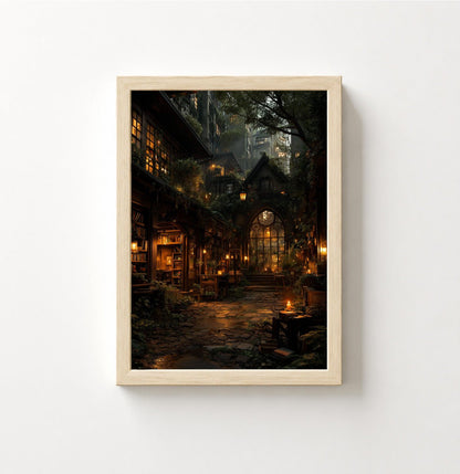 Cozy Fantasy Village Night Poster - Noctis Atelier
