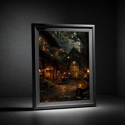 Cozy Fantasy Village Night Poster - Noctis Atelier