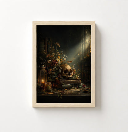 Dark Vanitas Poster — Gothic Skull & Candle Still Life Art Print - Noctis Atelier