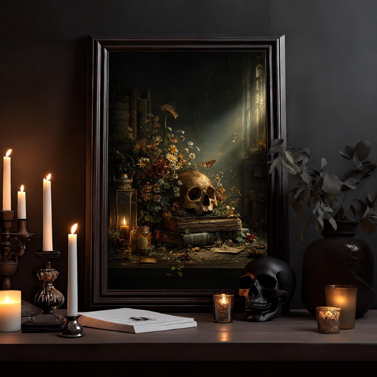 Dark Vanitas Poster — Gothic Skull & Candle Still Life Art Print - Noctis Atelier