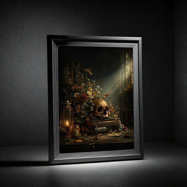 Dark Vanitas Poster — Gothic Skull & Candle Still Life Art Print - Noctis Atelier
