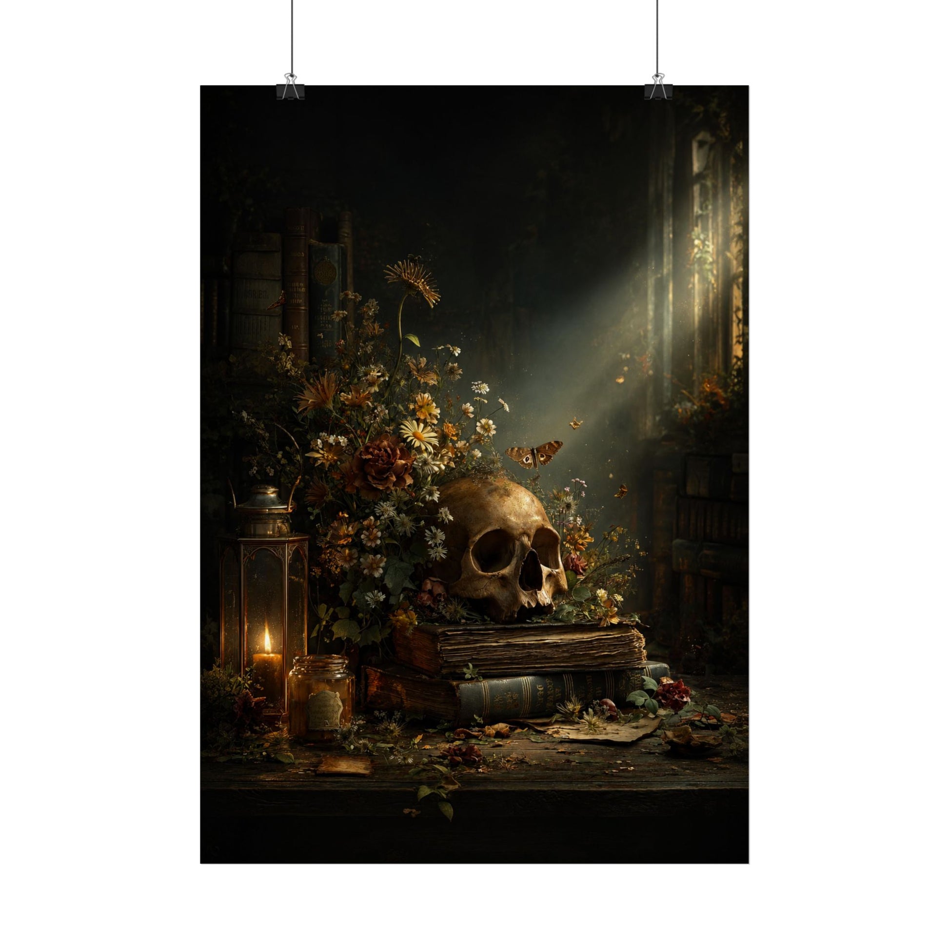 Dark Vanitas Poster — Gothic Skull & Candle Still Life Art Print - Noctis Atelier