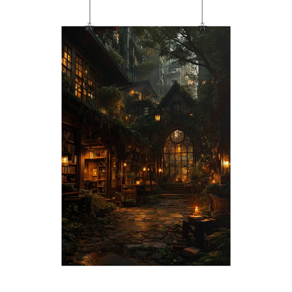 Cozy Fantasy Village Night Poster - Noctis Atelier