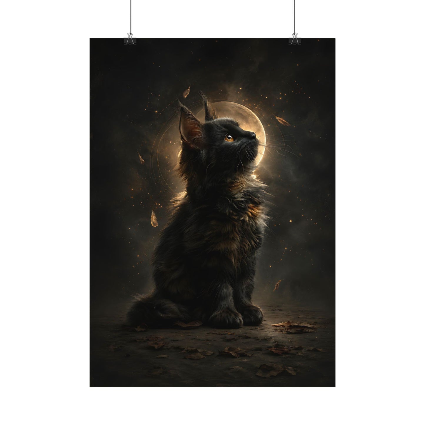Cat Moonlight Poster — Mystical Black Kitten Wall Art - Noctis Atelier