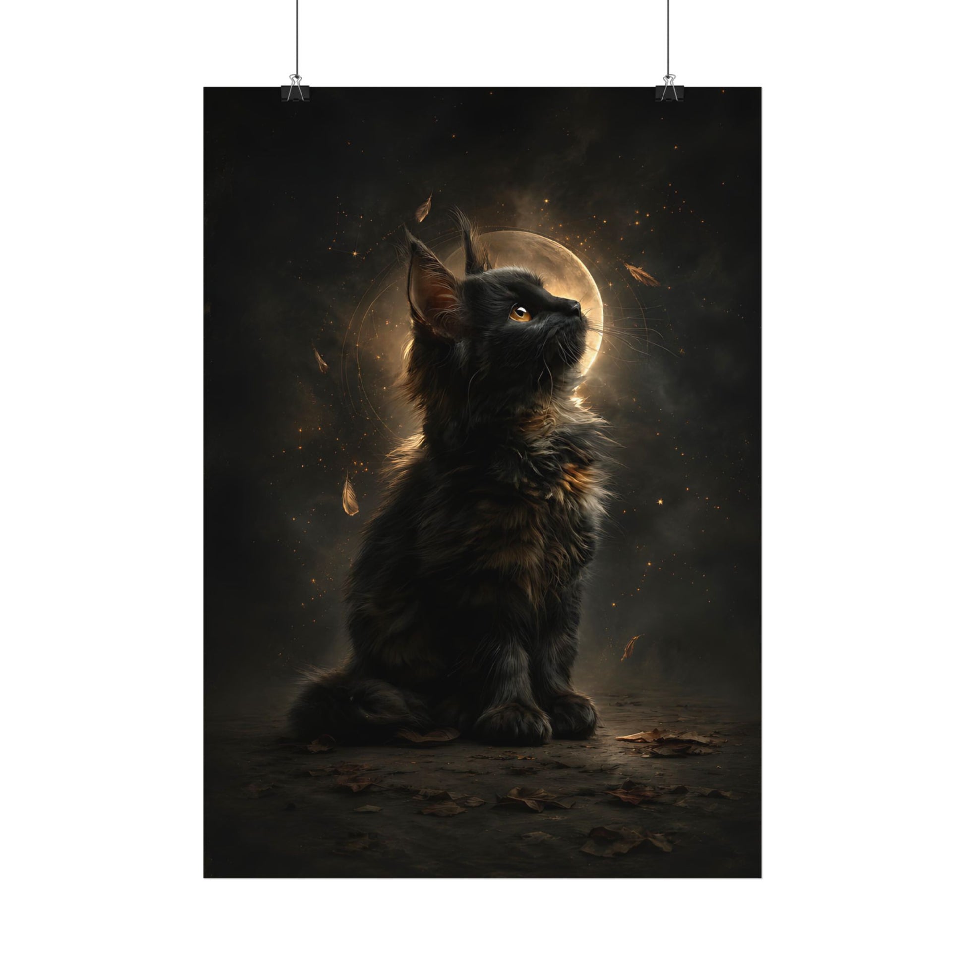 Cat Moonlight Poster — Mystical Black Kitten Wall Art - Noctis Atelier