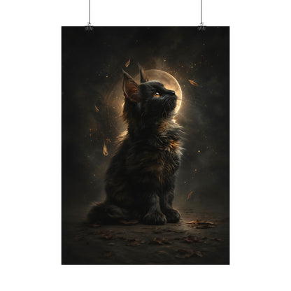 Cat Moonlight Poster — Mystical Black Kitten Wall Art - Noctis Atelier