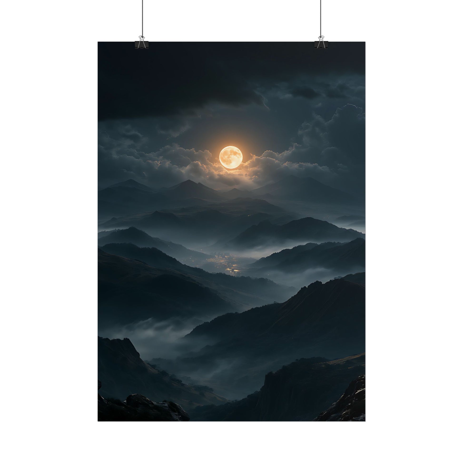 Moonlit Mountain Poster — Atmospheric Nightscape Wall Art - Noctis Atelier