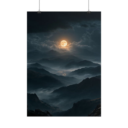 Moonlit Mountain Poster — Atmospheric Nightscape Wall Art - Noctis Atelier