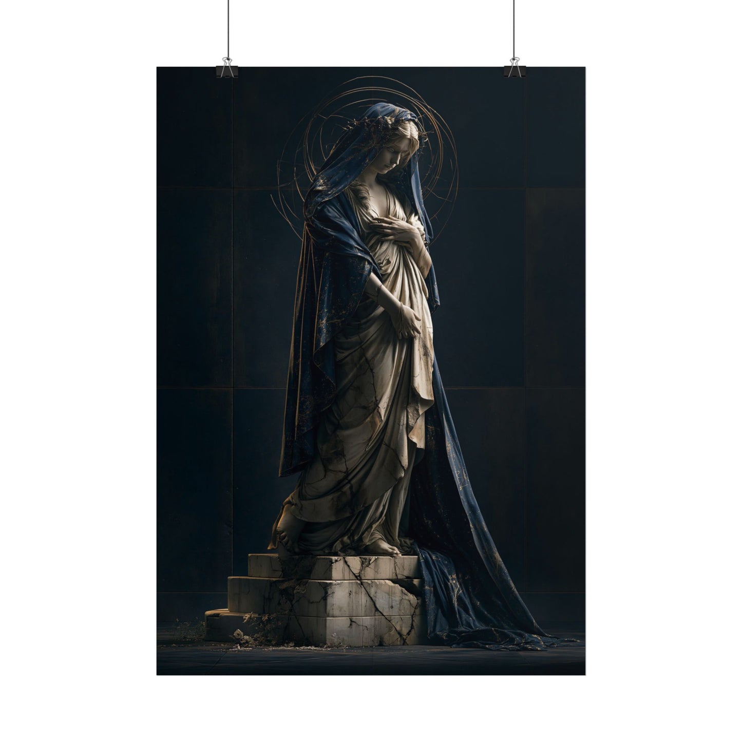 Religious Poster — Gothic Madonna Statue Art Print, Moody Sacred Wall Decor - Noctis Atelier