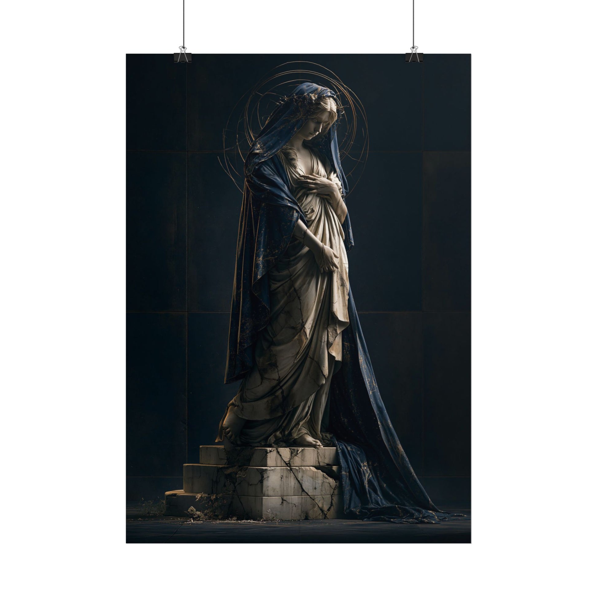 Religious Poster — Gothic Madonna Statue Art Print, Moody Sacred Wall Decor - Noctis Atelier