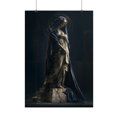 Religious Poster — Gothic Madonna Statue Art Print, Moody Sacred Wall Decor - Noctis Atelier