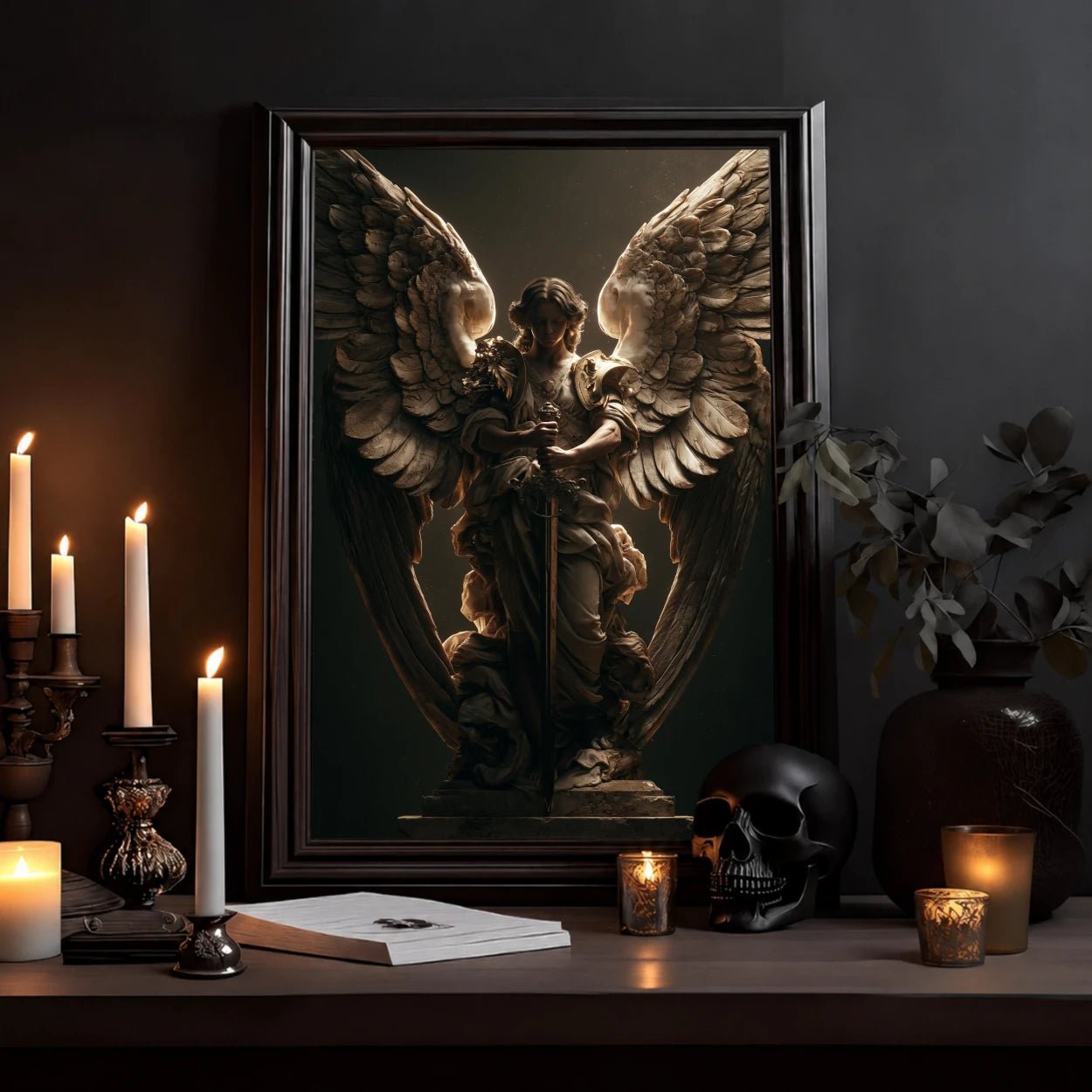 Angel Statue Poster — Dramatic Winged Guardian Art Print - Noctis Atelier