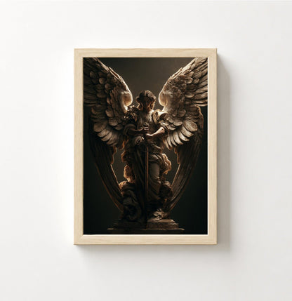Angel Statue Poster — Dramatic Winged Guardian Art Print - Noctis Atelier