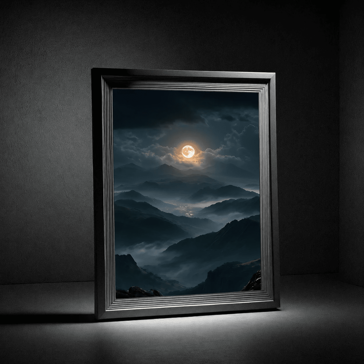 Moonlit Mountain Poster — Atmospheric Nightscape Wall Art - Noctis Atelier