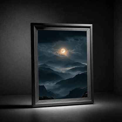 Moonlit Mountain Poster — Atmospheric Nightscape Wall Art - Noctis Atelier