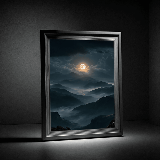 Moonlit Mountain Poster — Atmospheric Nightscape Wall Art - Noctis Atelier