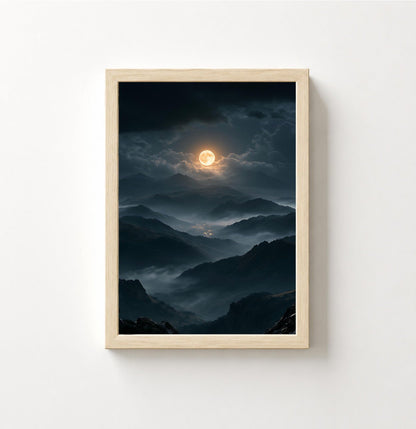 Moonlit Mountain Poster — Atmospheric Nightscape Wall Art - Noctis Atelier