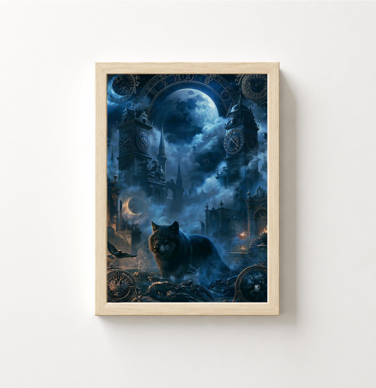 Mystic Night Wolf Poster — Moonlit Gothic Cityscape Wall Art - Noctis Atelier