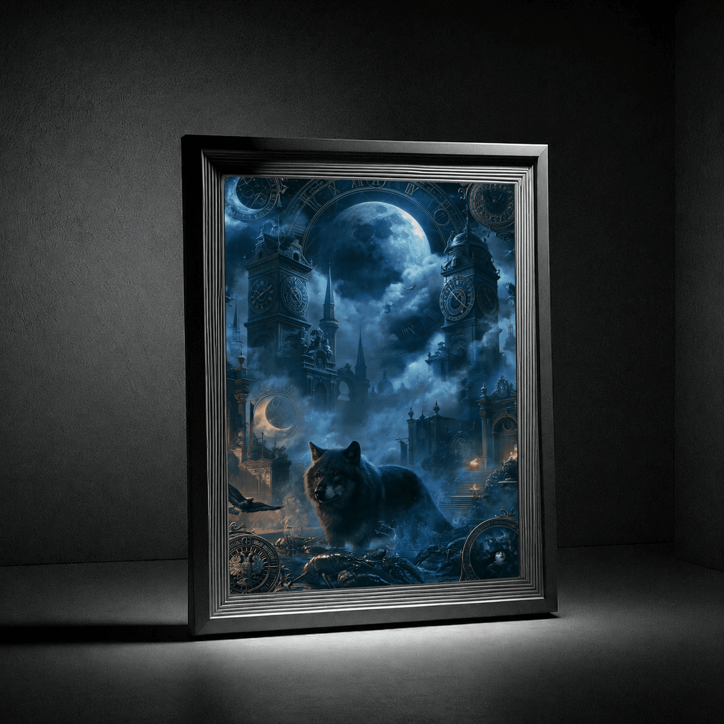 Mystic Night Wolf Poster — Moonlit Gothic Cityscape Wall Art - Noctis Atelier
