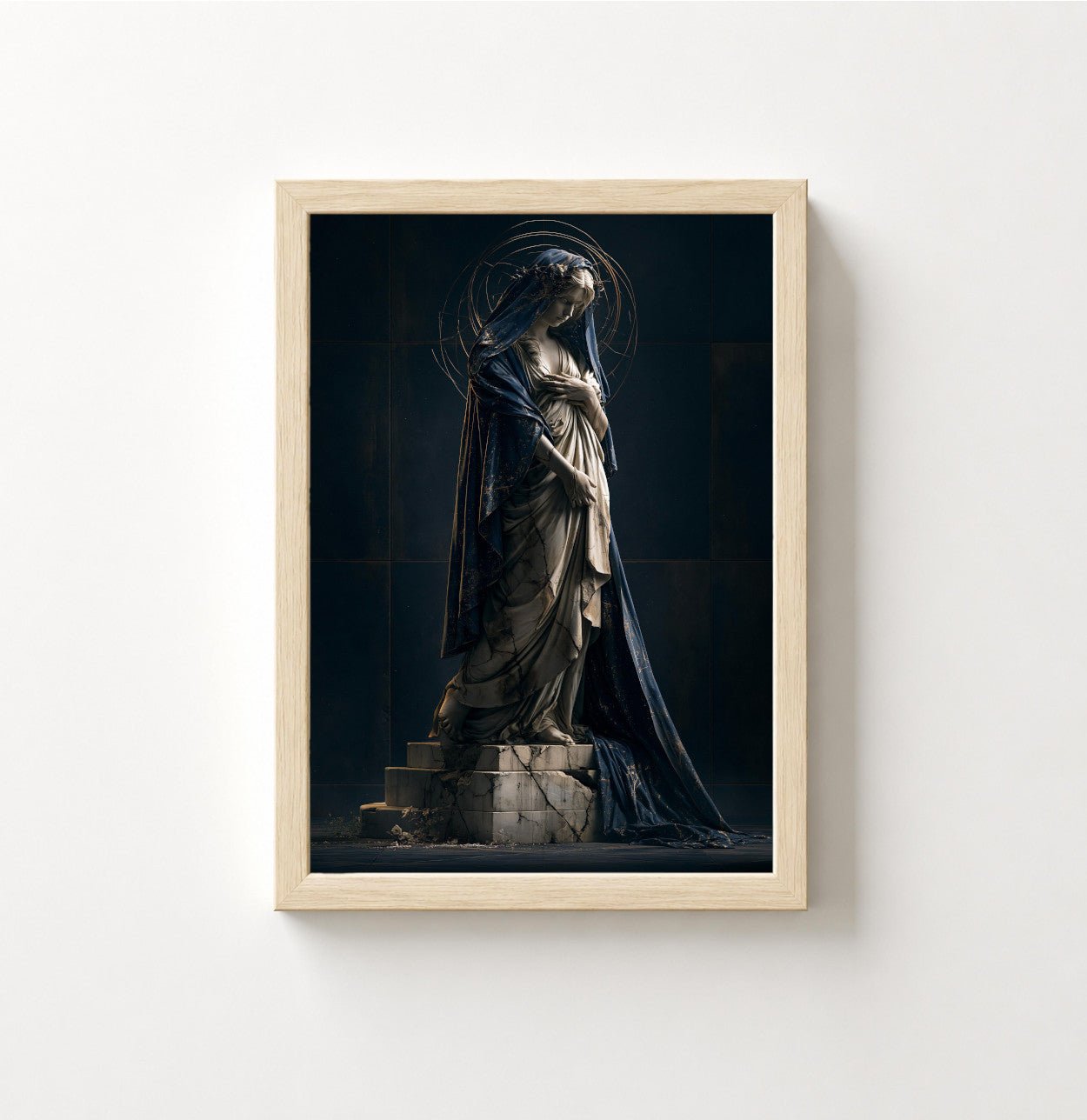 Religious Poster — Gothic Madonna Statue Art Print, Moody Sacred Wall Decor - Noctis Atelier