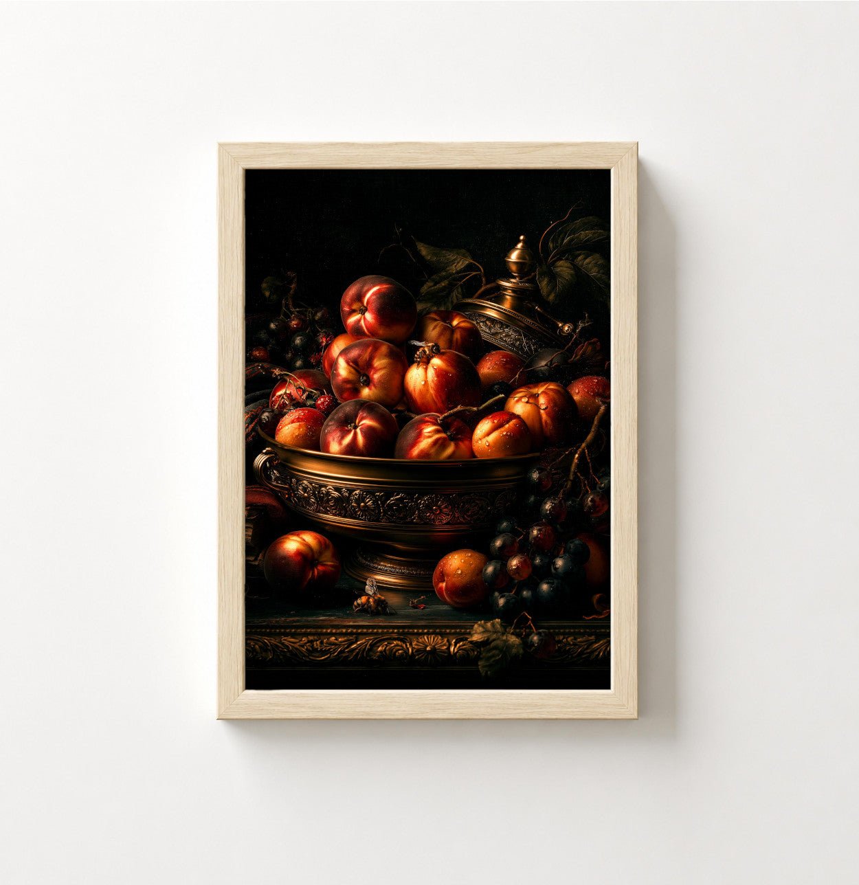 Still Life Fruit Poster — Dark Baroque Peach & Grape Wall Art - Noctis Atelier