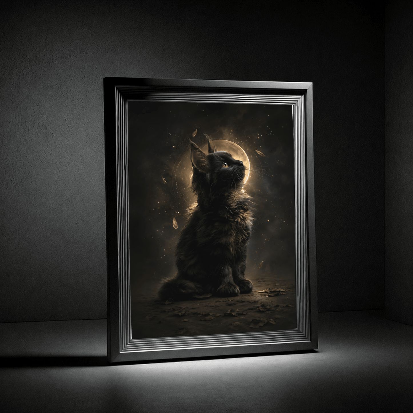Cat Moonlight Poster — Mystical Black Kitten Wall Art - Noctis Atelier