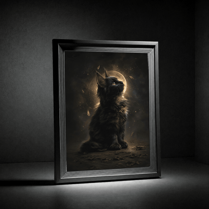 Cat Moonlight Poster — Mystical Black Kitten Wall Art - Noctis Atelier