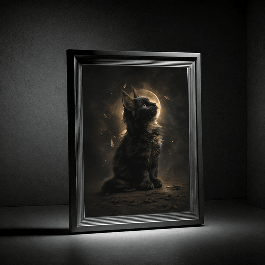 Cat Moonlight Poster — Mystical Black Kitten Wall Art - Noctis Atelier
