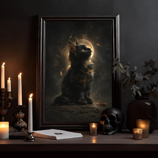 Cat Moonlight Poster — Mystical Black Kitten Wall Art - Noctis Atelier