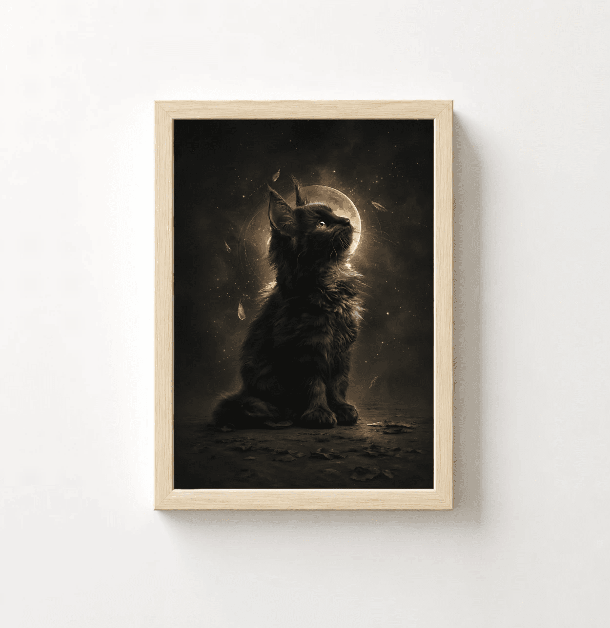 Cat Moonlight Poster — Mystical Black Kitten Wall Art - Noctis Atelier