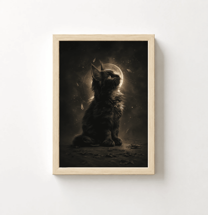 Cat Moonlight Poster — Mystical Black Kitten Wall Art - Noctis Atelier